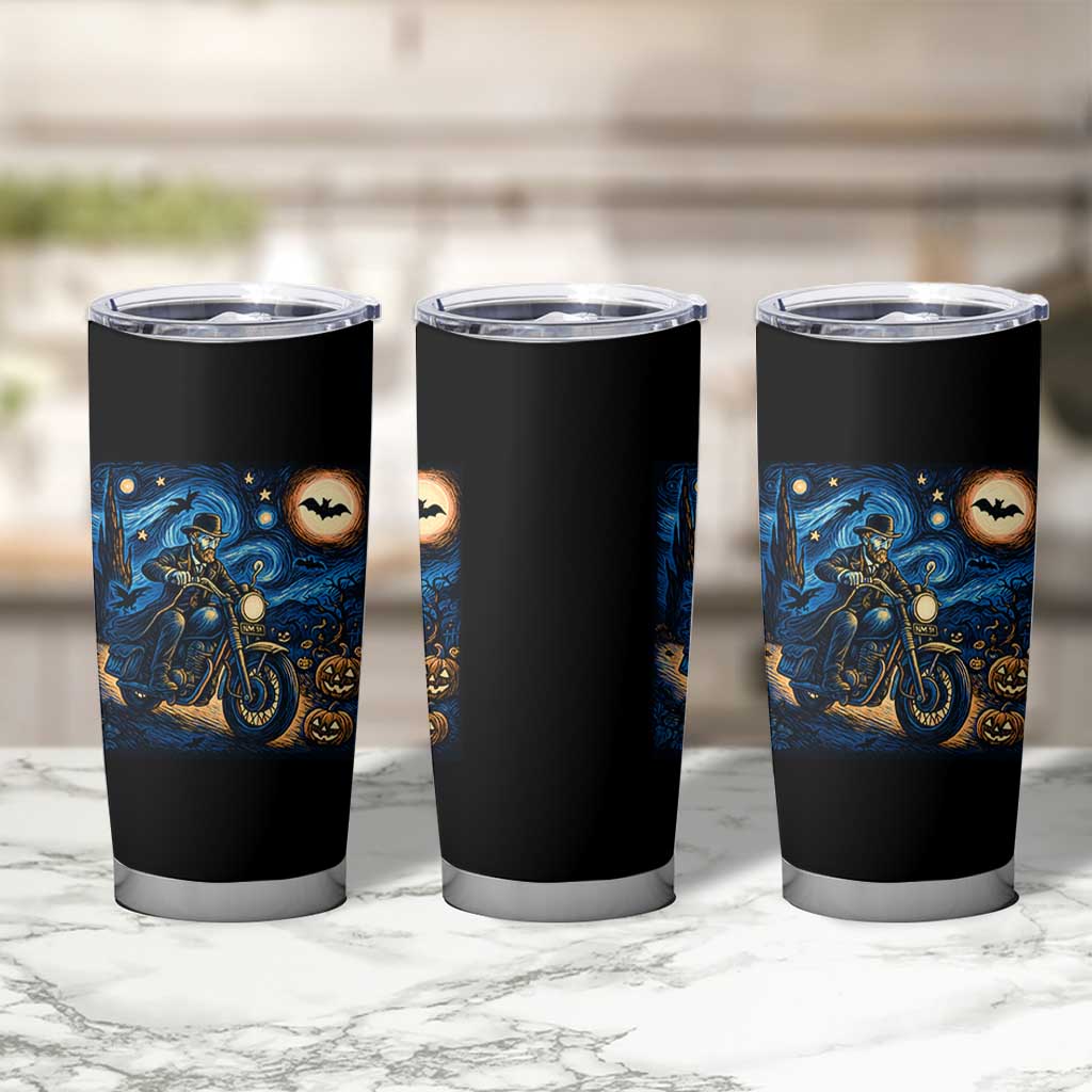 Dirt Bike Tumbler Cup Van Gogh Starry Night Halloween Biker