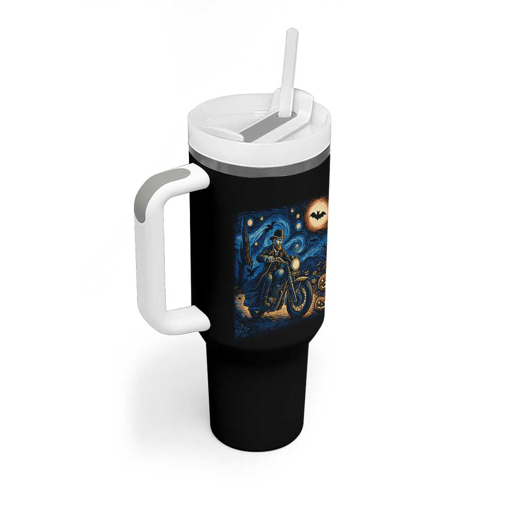 Dirt Bike Tumbler With Handle Van Gogh Starry Night Halloween Biker