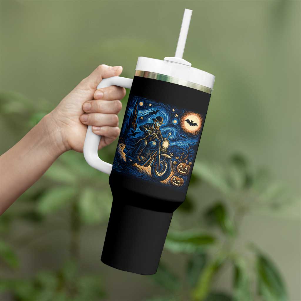Dirt Bike Tumbler With Handle Van Gogh Starry Night Halloween Biker