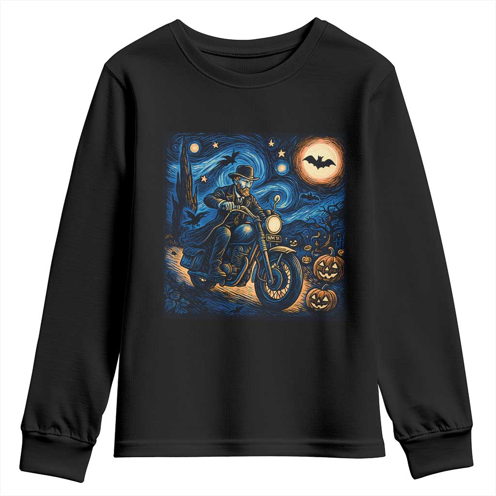 Dirt Bike Youth Sweatshirt Van Gogh Starry Night Halloween Biker - Wonder Print Shop