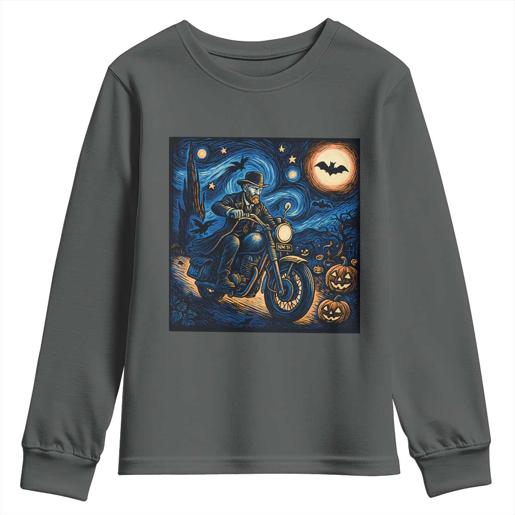 Dirt Bike Youth Sweatshirt Van Gogh Starry Night Halloween Biker - Wonder Print Shop