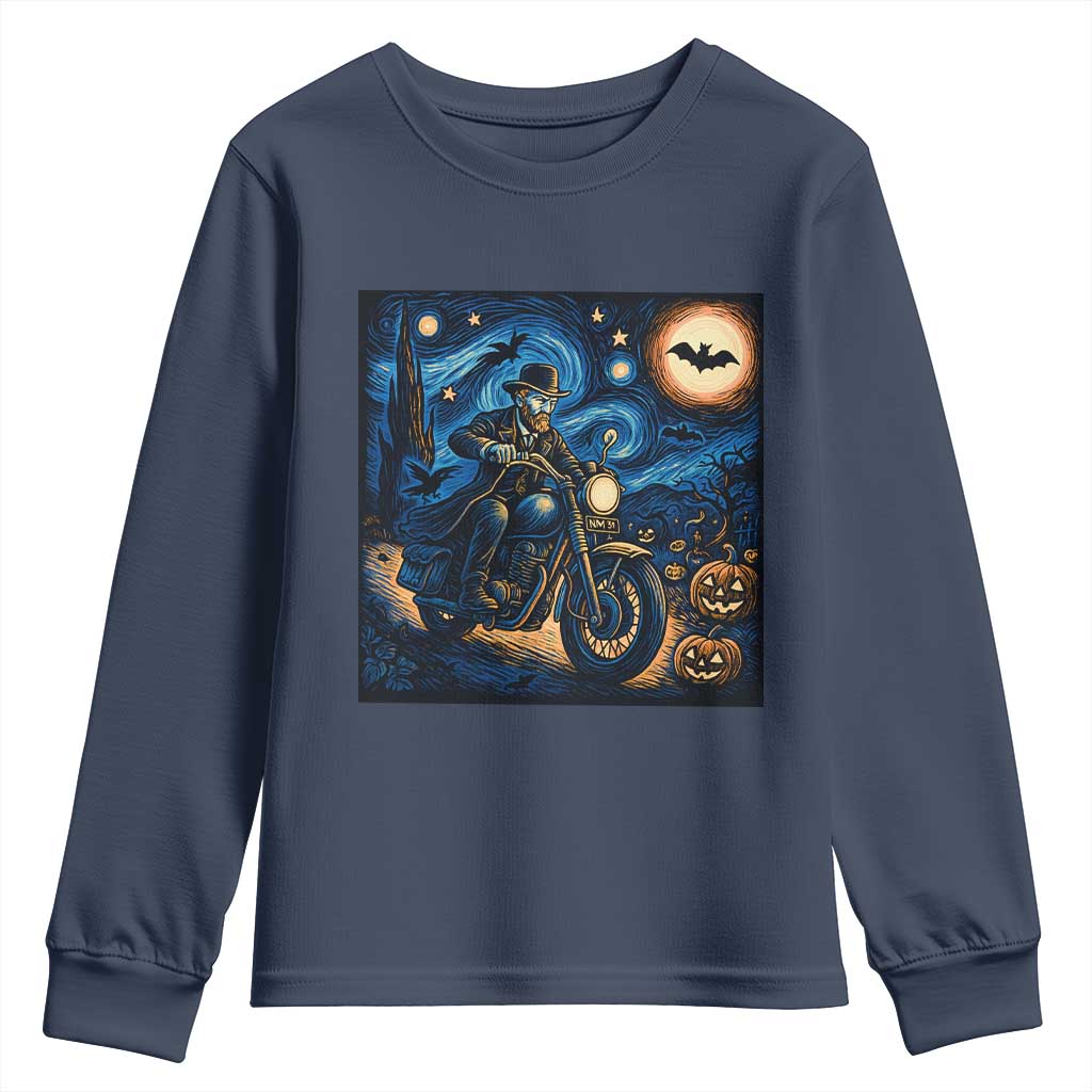 Dirt Bike Youth Sweatshirt Van Gogh Starry Night Halloween Biker - Wonder Print Shop