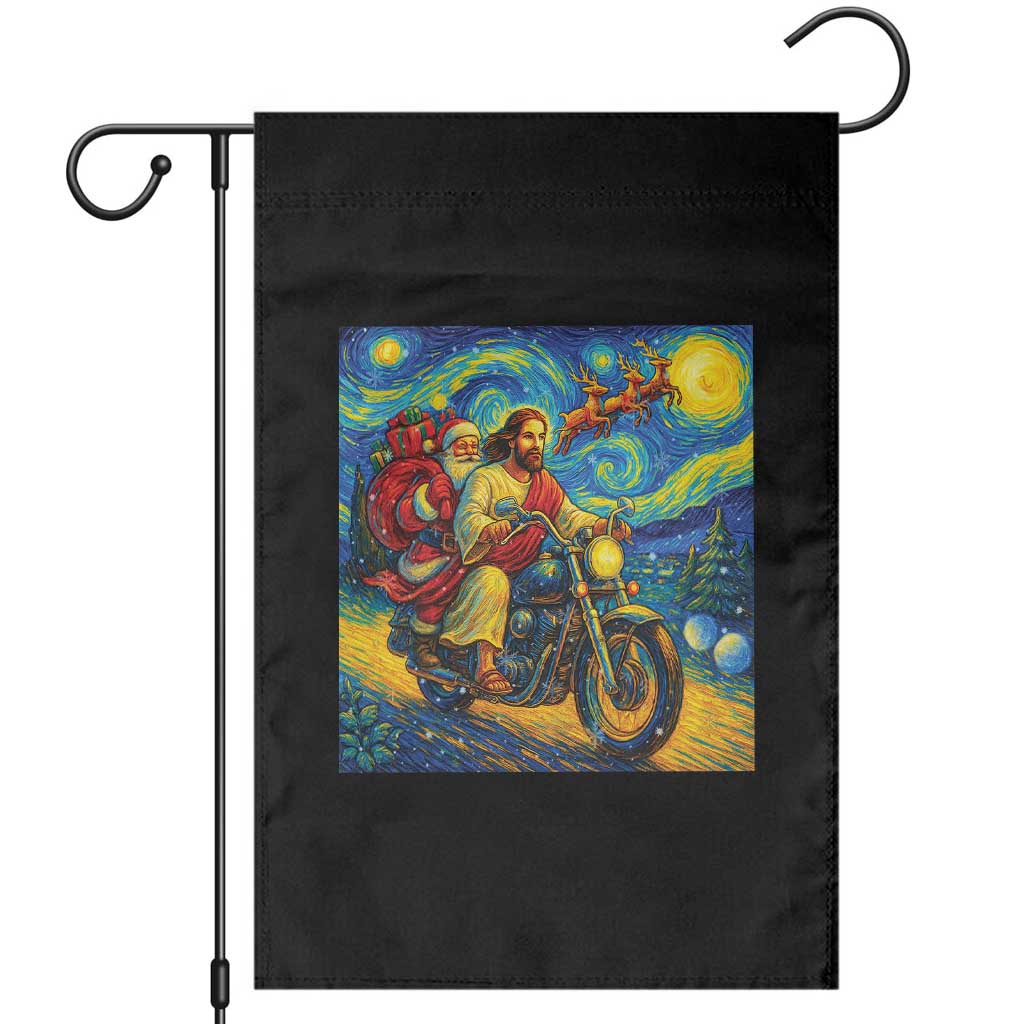 Dirt Bike Motocross Garden Flag Jesus Santa Christmas Starry Night - Wonder Print Shop