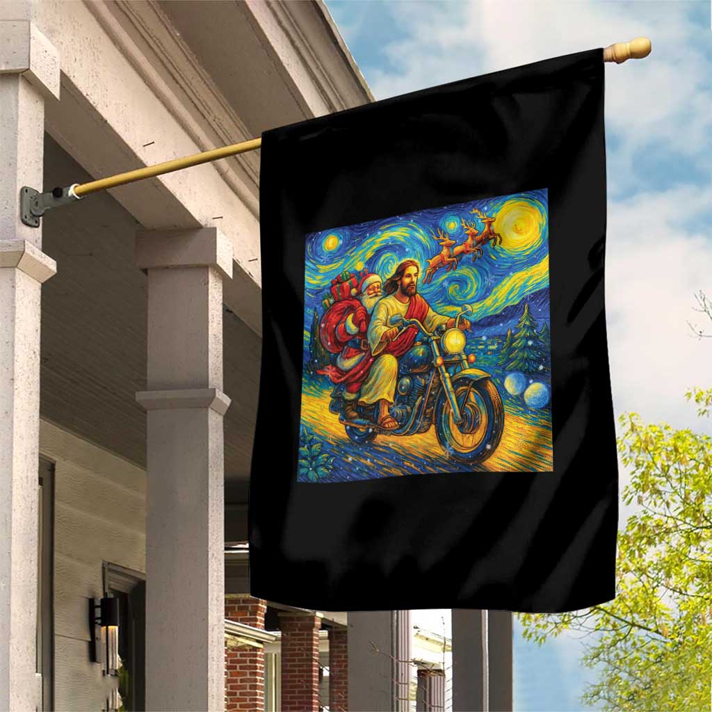 Dirt Bike Motocross Garden Flag Jesus Santa Christmas Starry Night - Wonder Print Shop