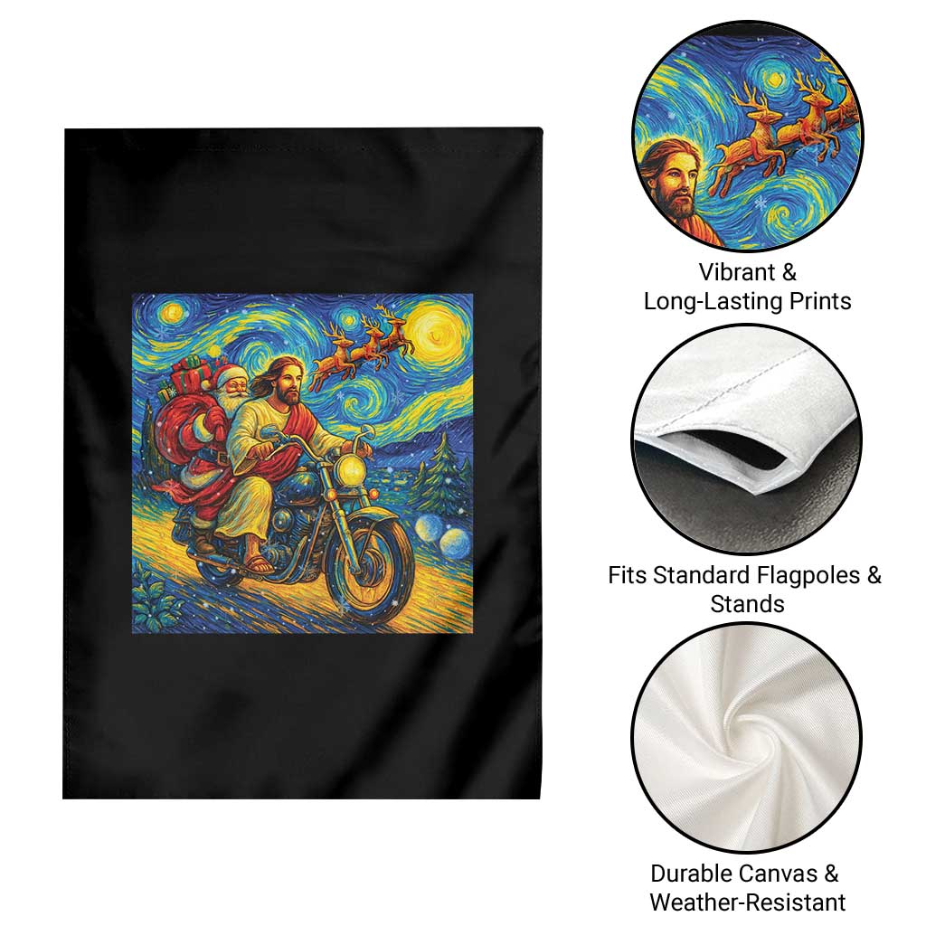 Dirt Bike Motocross Garden Flag Jesus Santa Christmas Starry Night - Wonder Print Shop