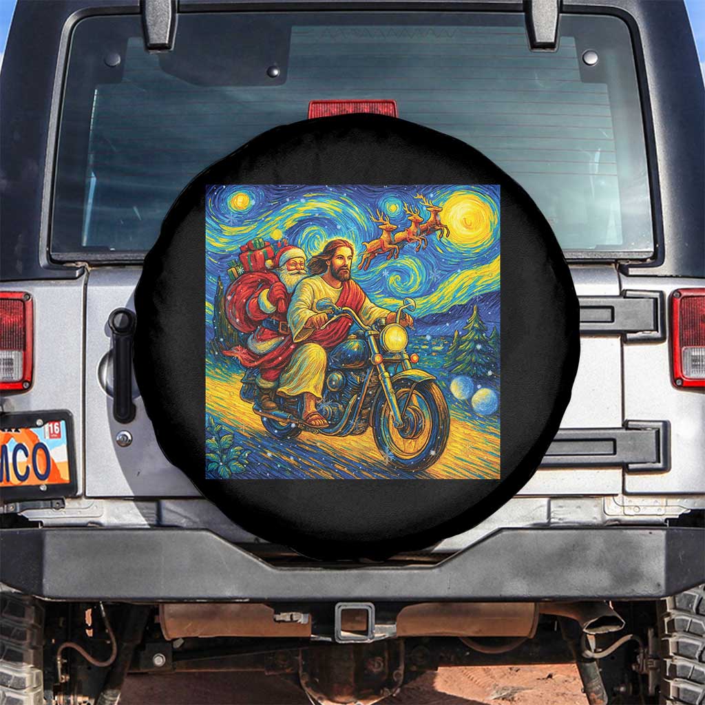 Dirt Bike Motocross Spare Tire Cover Jesus Santa Christmas Starry Night - Wonder Print Shop