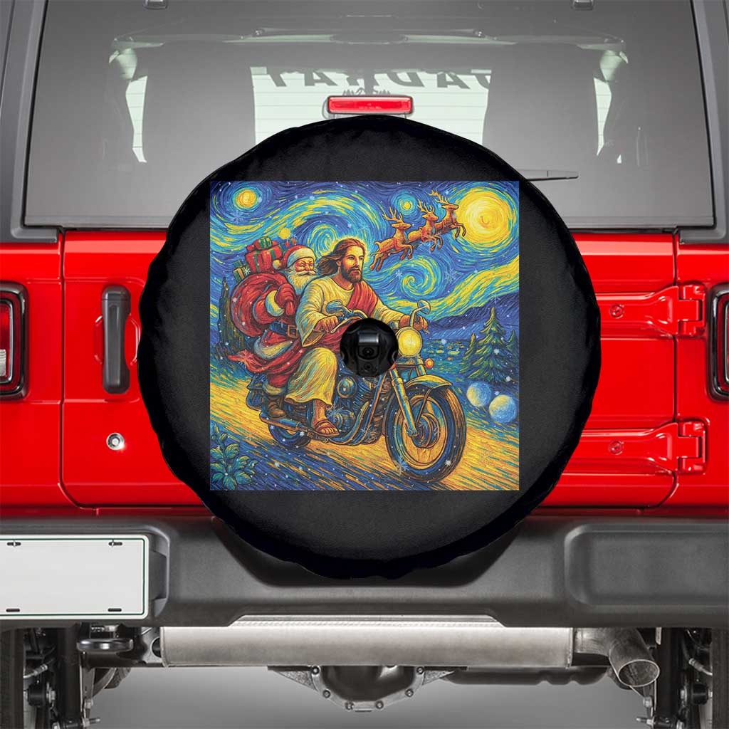 Dirt Bike Motocross Spare Tire Cover Jesus Santa Christmas Starry Night - Wonder Print Shop