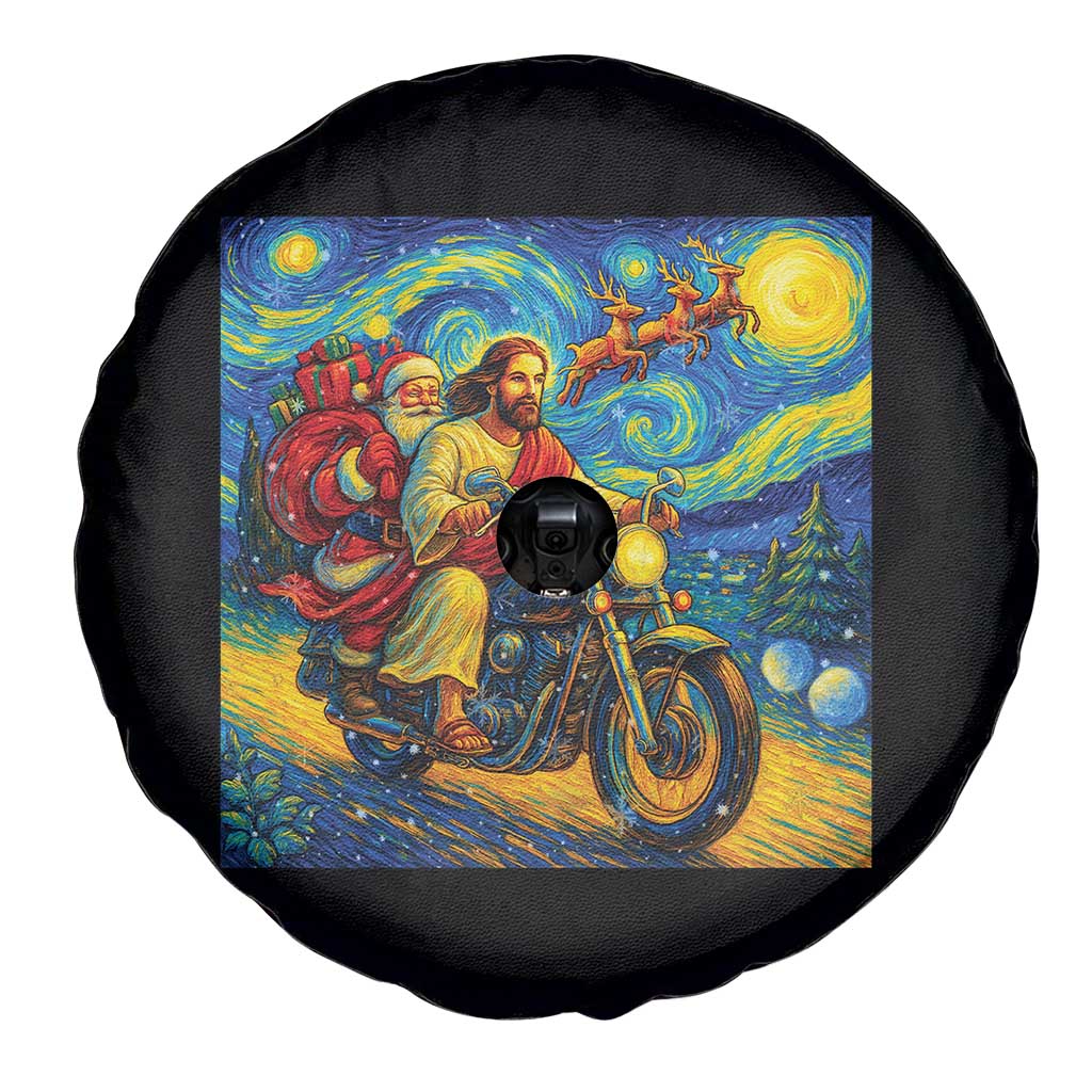 Dirt Bike Motocross Spare Tire Cover Jesus Santa Christmas Starry Night - Wonder Print Shop