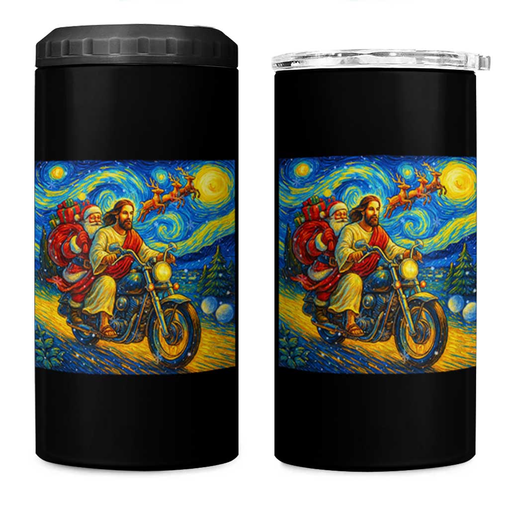 Dirt Bike Motocross 4 in 1 Can Cooler Tumbler Jesus Santa Christmas Starry Night
