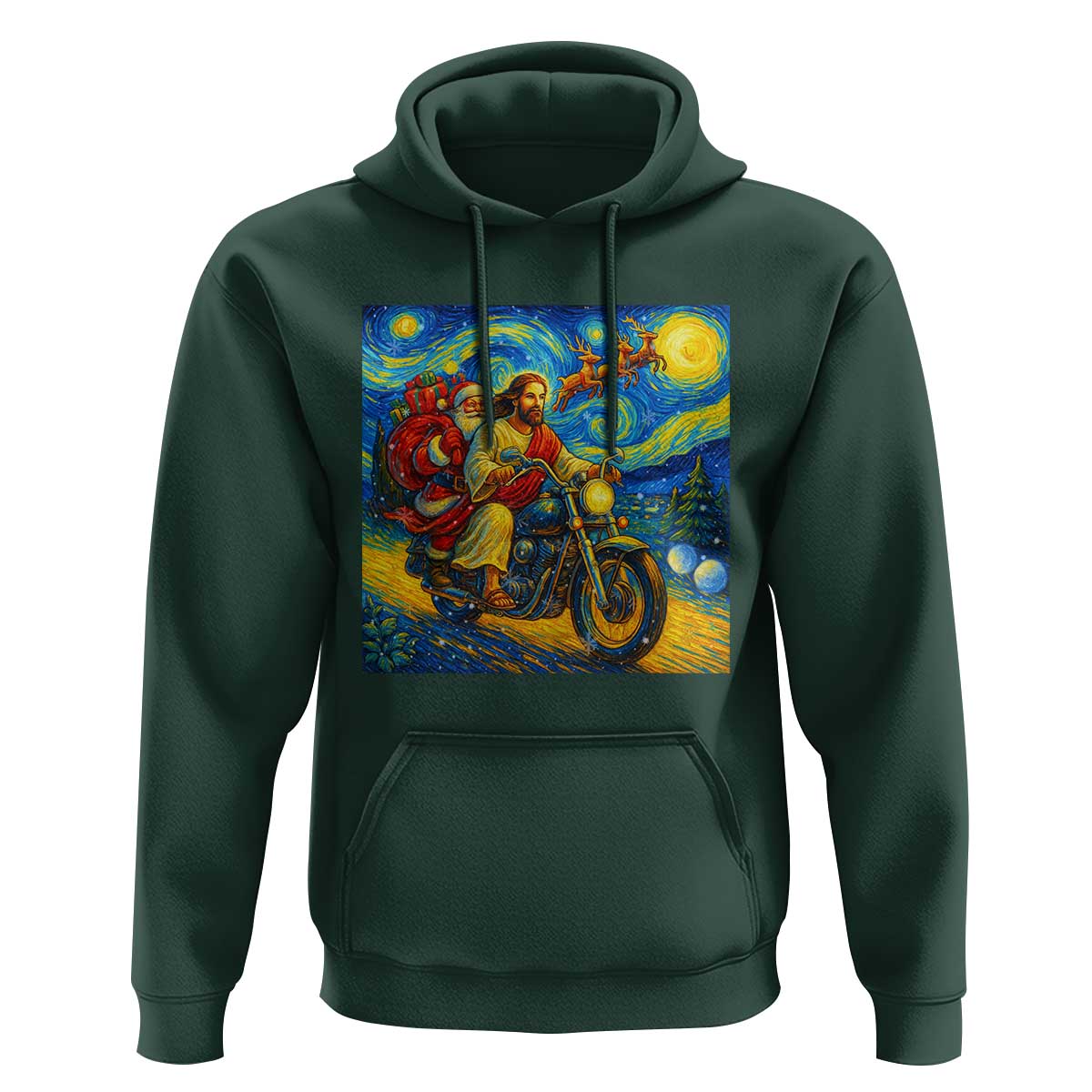 Dirt Bike Motocross Hoodie Jesus Santa Christmas Starry Night - Wonder Print Shop
