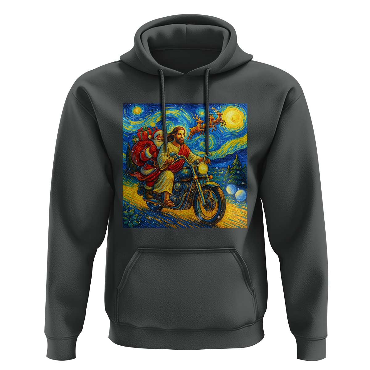 Dirt Bike Motocross Hoodie Jesus Santa Christmas Starry Night - Wonder Print Shop