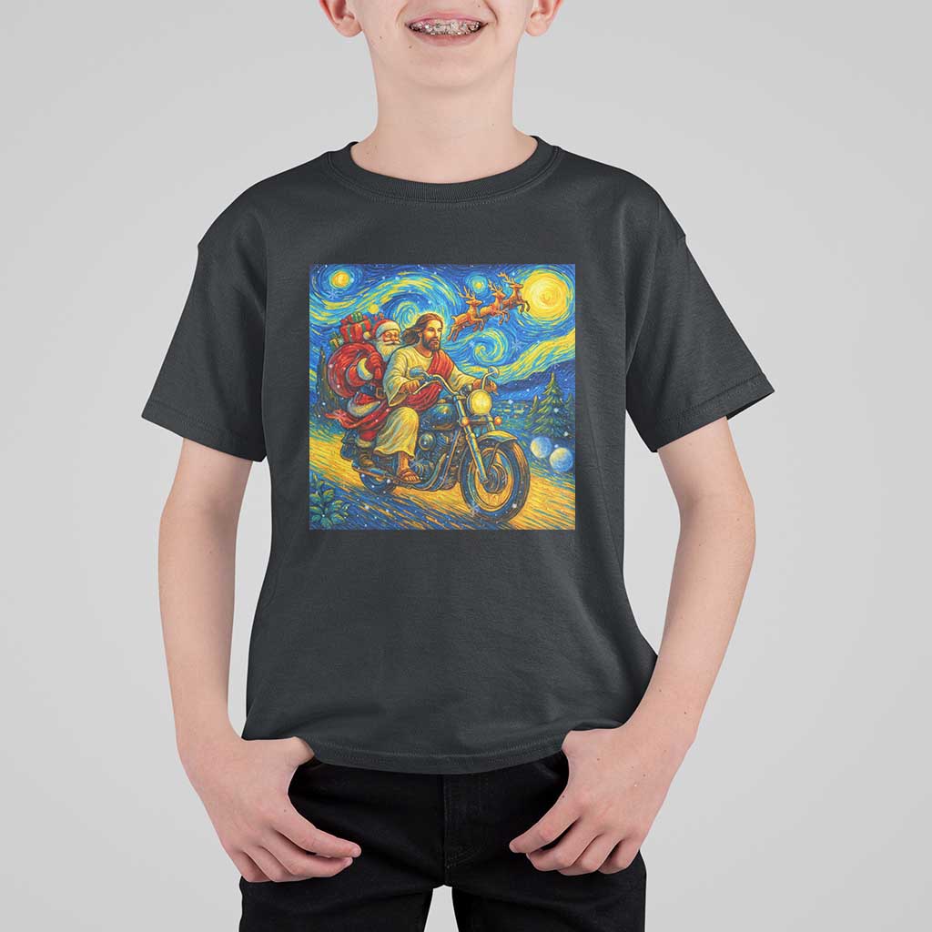 Dirt Bike Motocross T Shirt For Kid Jesus Santa Christmas Starry Night - Wonder Print Shop