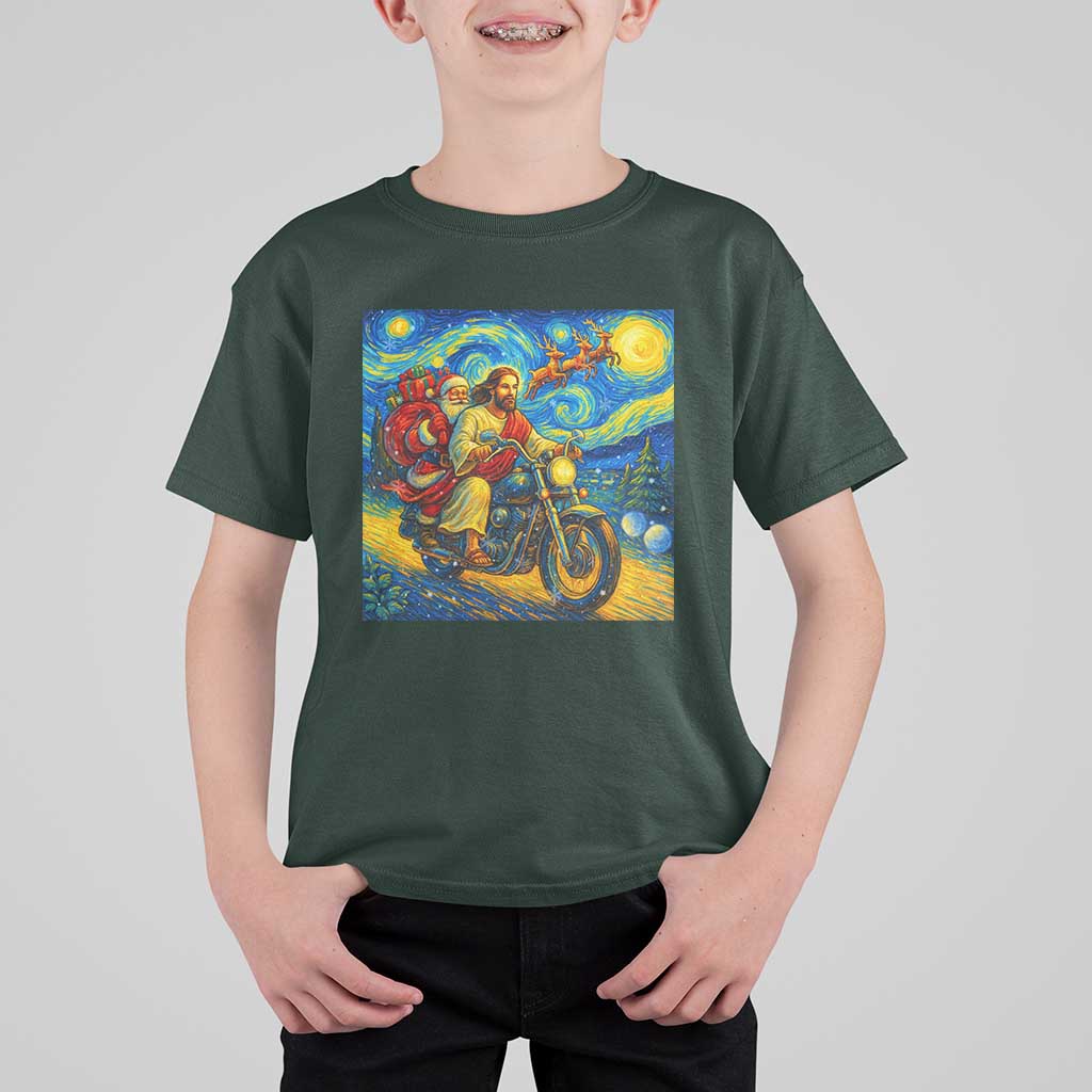 Dirt Bike Motocross T Shirt For Kid Jesus Santa Christmas Starry Night - Wonder Print Shop