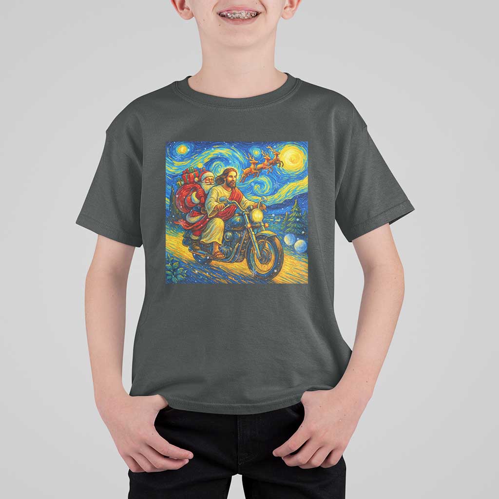 Dirt Bike Motocross T Shirt For Kid Jesus Santa Christmas Starry Night - Wonder Print Shop