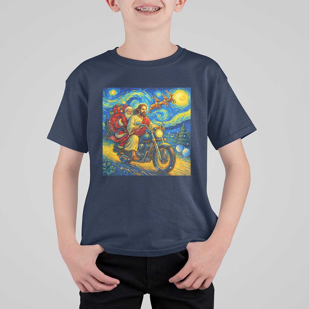 Dirt Bike Motocross T Shirt For Kid Jesus Santa Christmas Starry Night - Wonder Print Shop