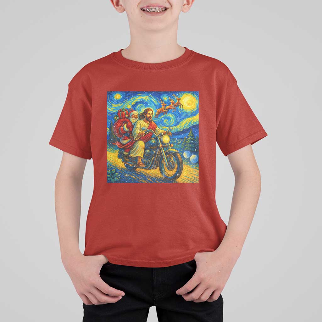 Dirt Bike Motocross T Shirt For Kid Jesus Santa Christmas Starry Night - Wonder Print Shop