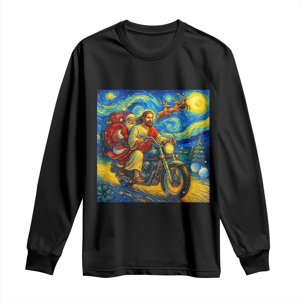 Dirt Bike Motocross Long Sleeve Shirt Jesus Santa Christmas Starry Night - Wonder Print Shop