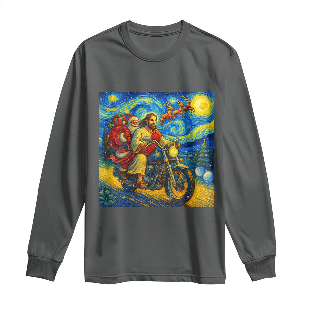 Dirt Bike Motocross Long Sleeve Shirt Jesus Santa Christmas Starry Night - Wonder Print Shop