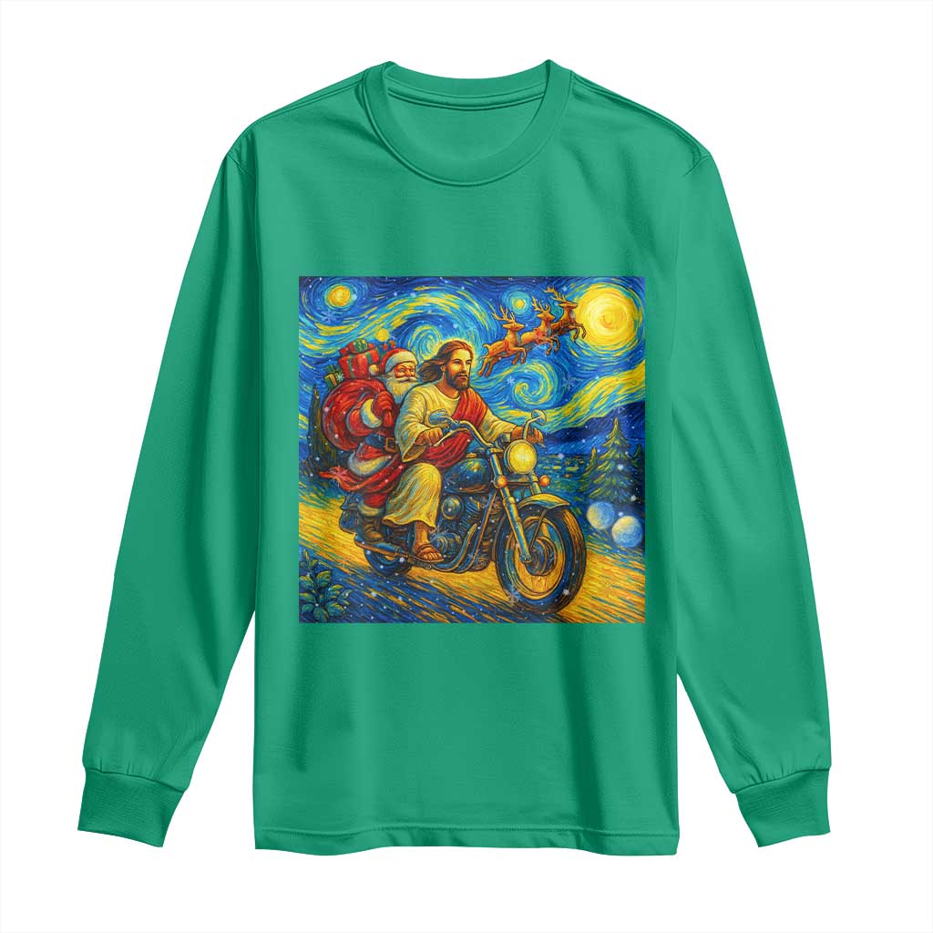 Dirt Bike Motocross Long Sleeve Shirt Jesus Santa Christmas Starry Night - Wonder Print Shop