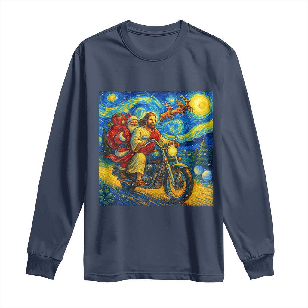 Dirt Bike Motocross Long Sleeve Shirt Jesus Santa Christmas Starry Night - Wonder Print Shop