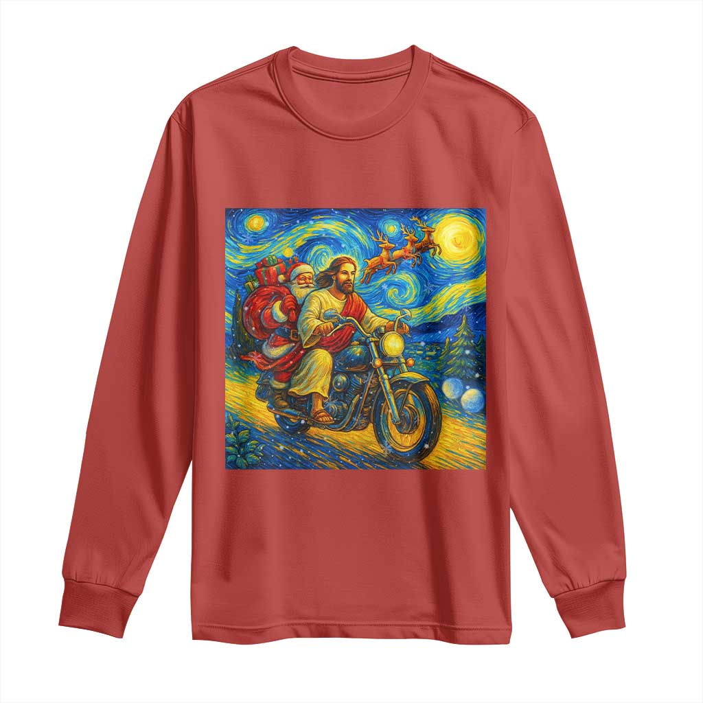 Dirt Bike Motocross Long Sleeve Shirt Jesus Santa Christmas Starry Night - Wonder Print Shop