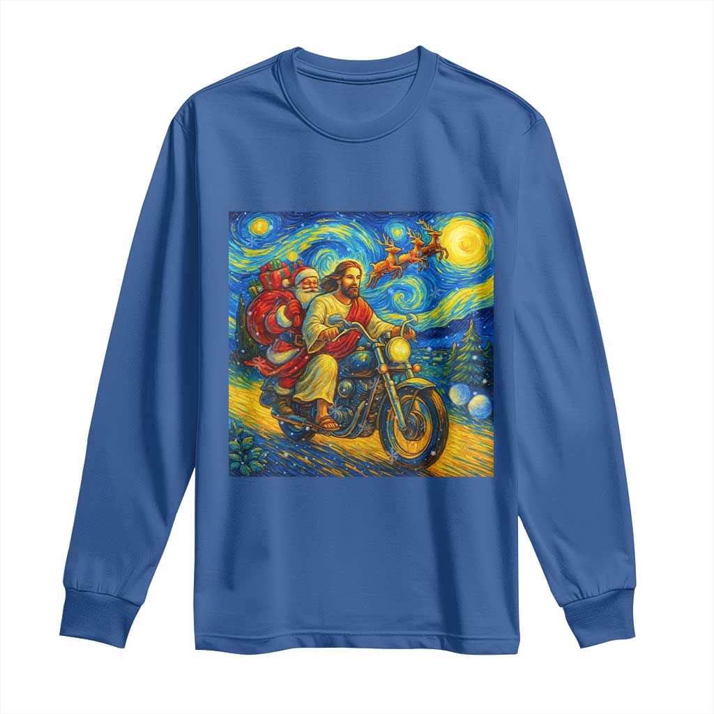 Dirt Bike Motocross Long Sleeve Shirt Jesus Santa Christmas Starry Night - Wonder Print Shop
