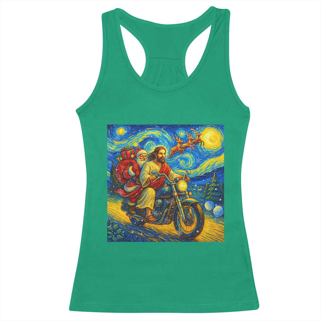 Dirt Bike Motocross Racerback Tank Top Jesus Santa Christmas Starry Night - Wonder Print Shop