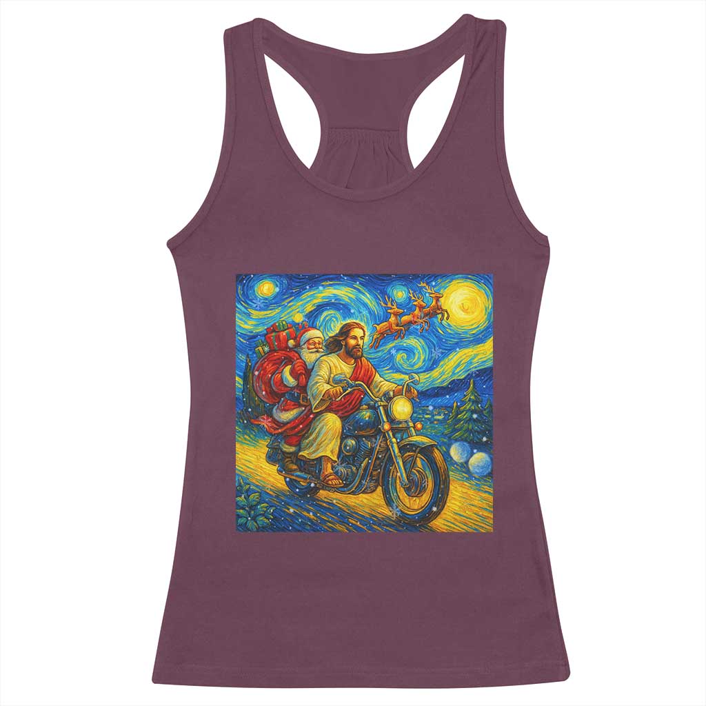 Dirt Bike Motocross Racerback Tank Top Jesus Santa Christmas Starry Night - Wonder Print Shop