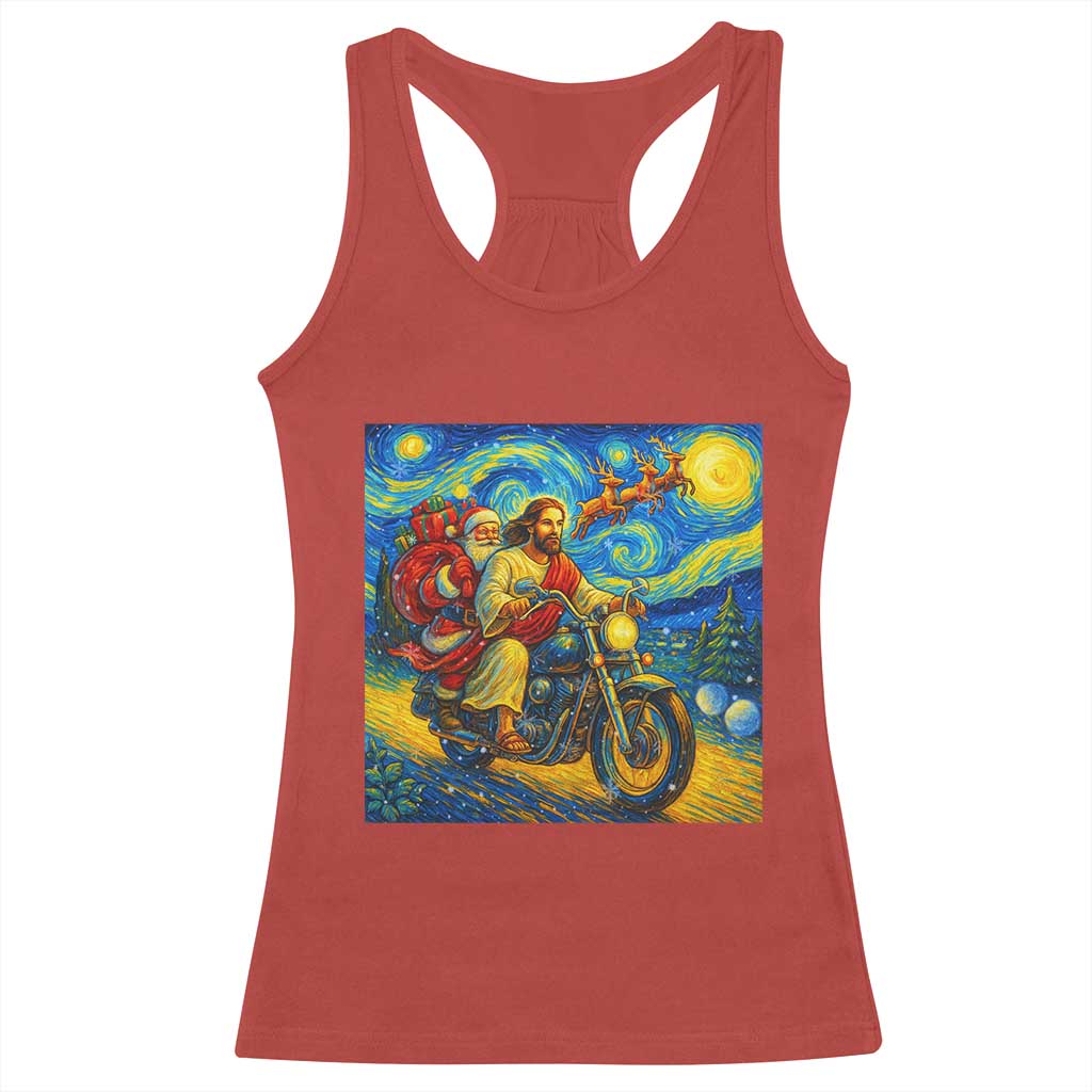 Dirt Bike Motocross Racerback Tank Top Jesus Santa Christmas Starry Night - Wonder Print Shop