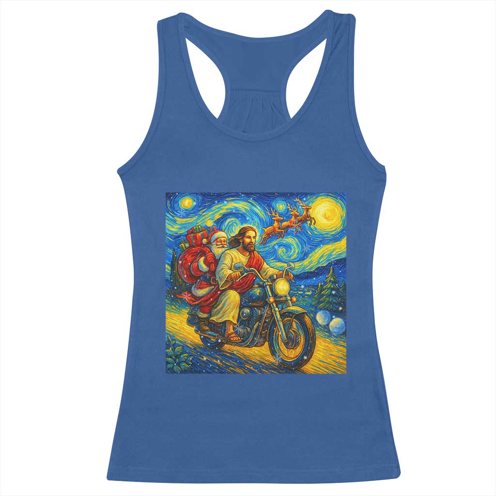 Dirt Bike Motocross Racerback Tank Top Jesus Santa Christmas Starry Night - Wonder Print Shop