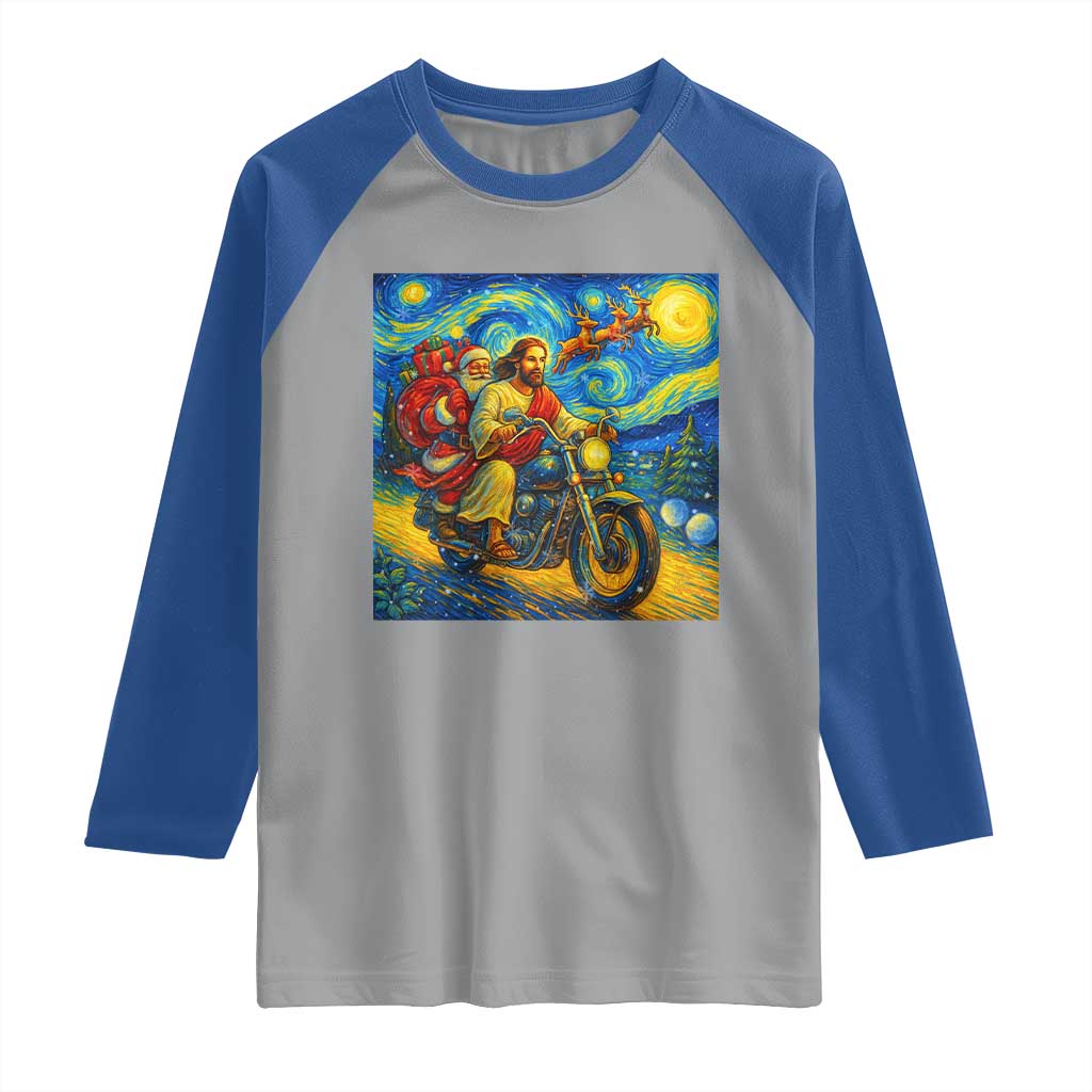Dirt Bike Motocross Raglan Shirt Jesus Santa Christmas Starry Night - Wonder Print Shop