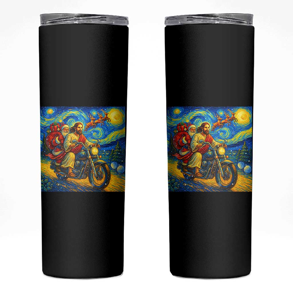 Dirt Bike Motocross Skinny Tumbler Jesus Santa Christmas Starry Night