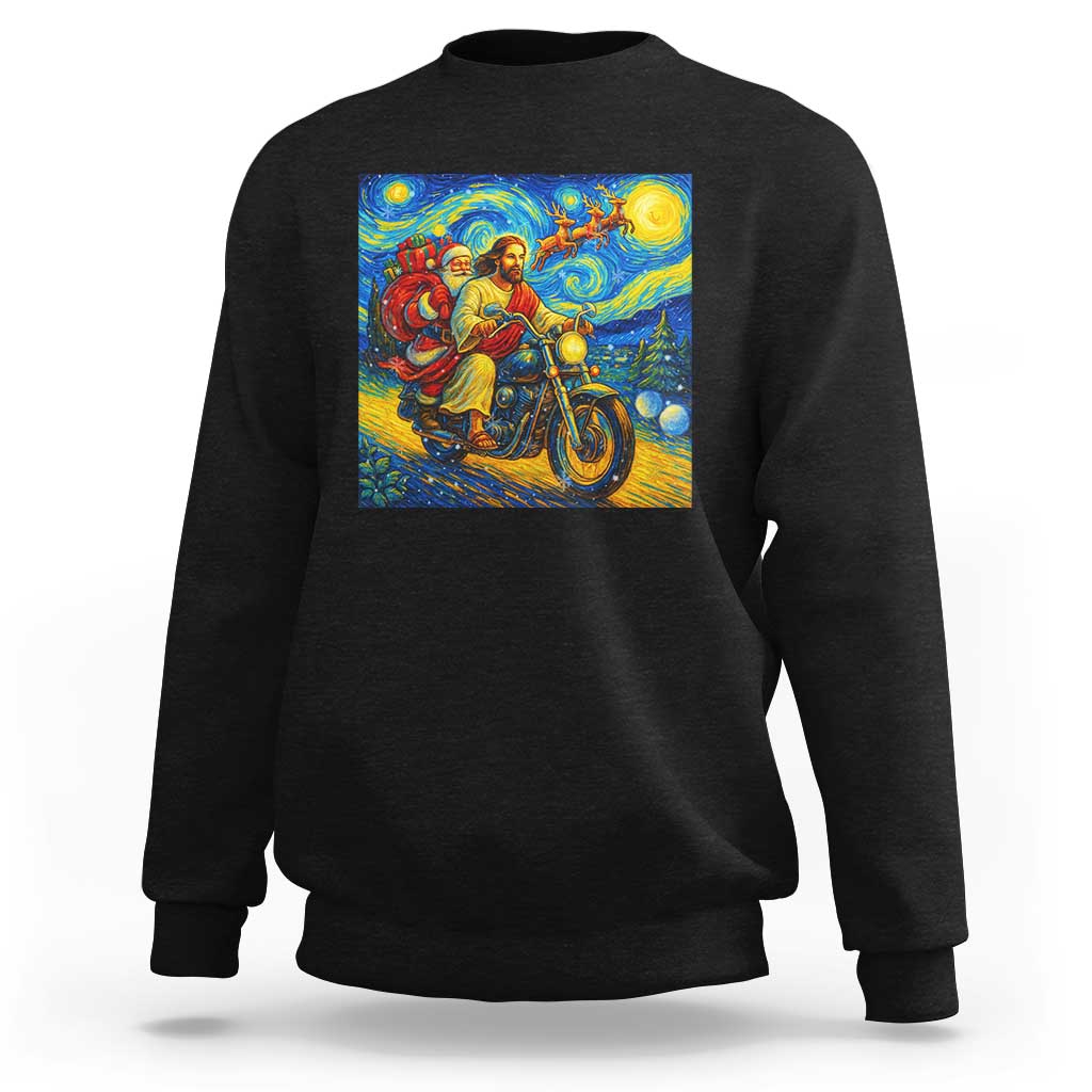 Dirt Bike Motocross Sweatshirt Jesus Santa Christmas Starry Night - Wonder Print Shop