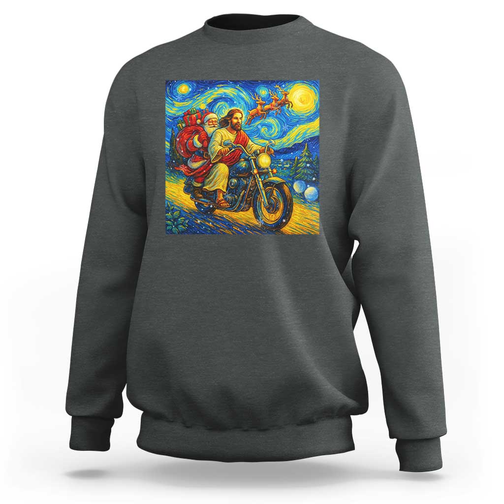 Dirt Bike Motocross Sweatshirt Jesus Santa Christmas Starry Night - Wonder Print Shop
