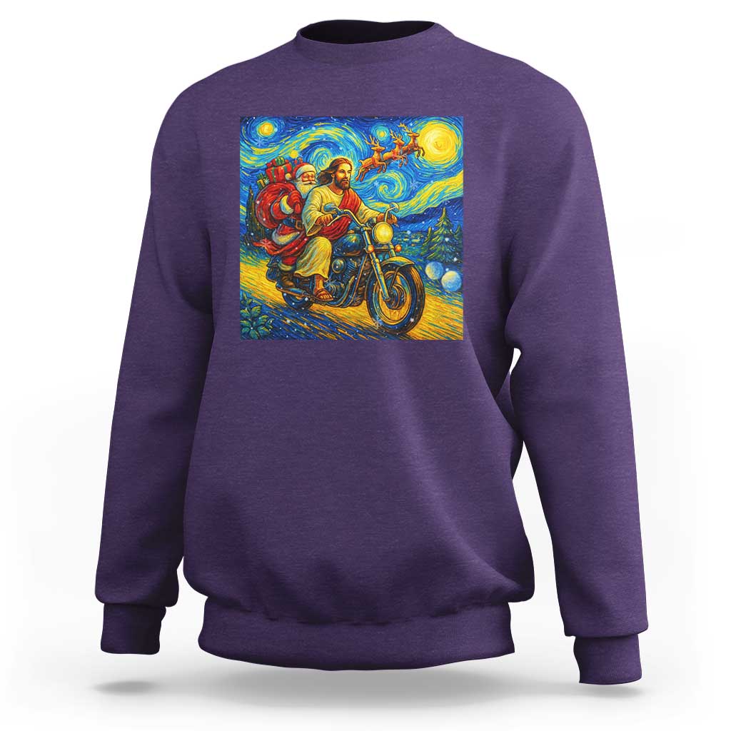 Dirt Bike Motocross Sweatshirt Jesus Santa Christmas Starry Night - Wonder Print Shop