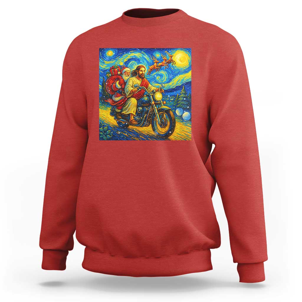 Dirt Bike Motocross Sweatshirt Jesus Santa Christmas Starry Night - Wonder Print Shop
