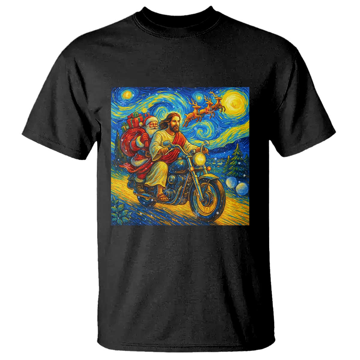 Dirt Bike Motocross T Shirt Jesus Santa Christmas Starry Night - Wonder Print Shop