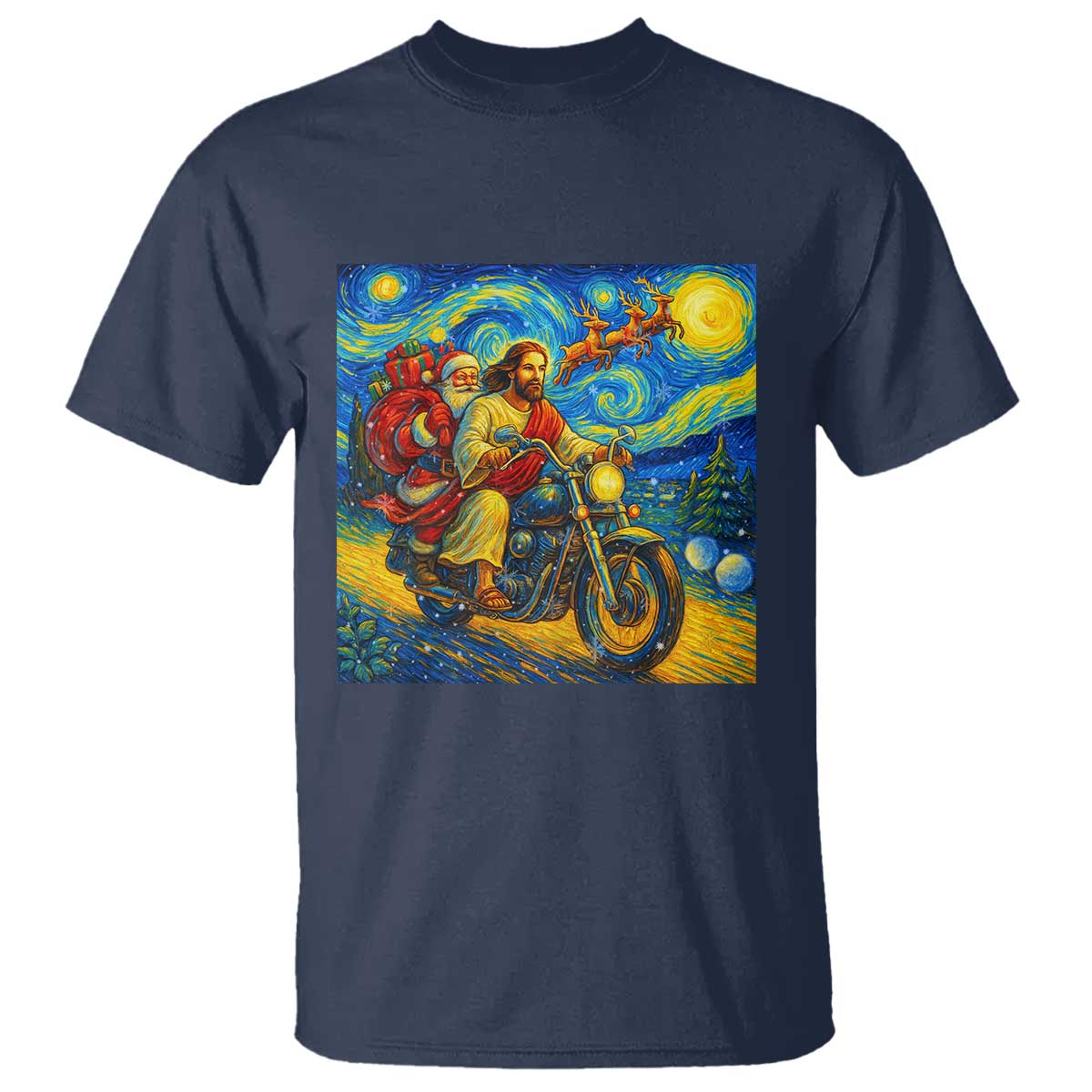 Dirt Bike Motocross T Shirt Jesus Santa Christmas Starry Night - Wonder Print Shop