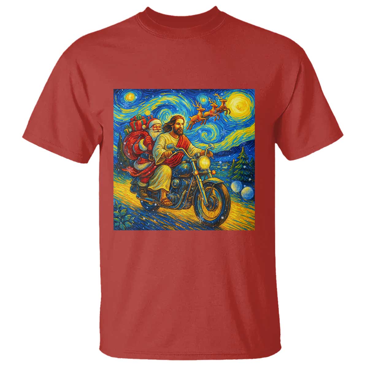 Dirt Bike Motocross T Shirt Jesus Santa Christmas Starry Night - Wonder Print Shop