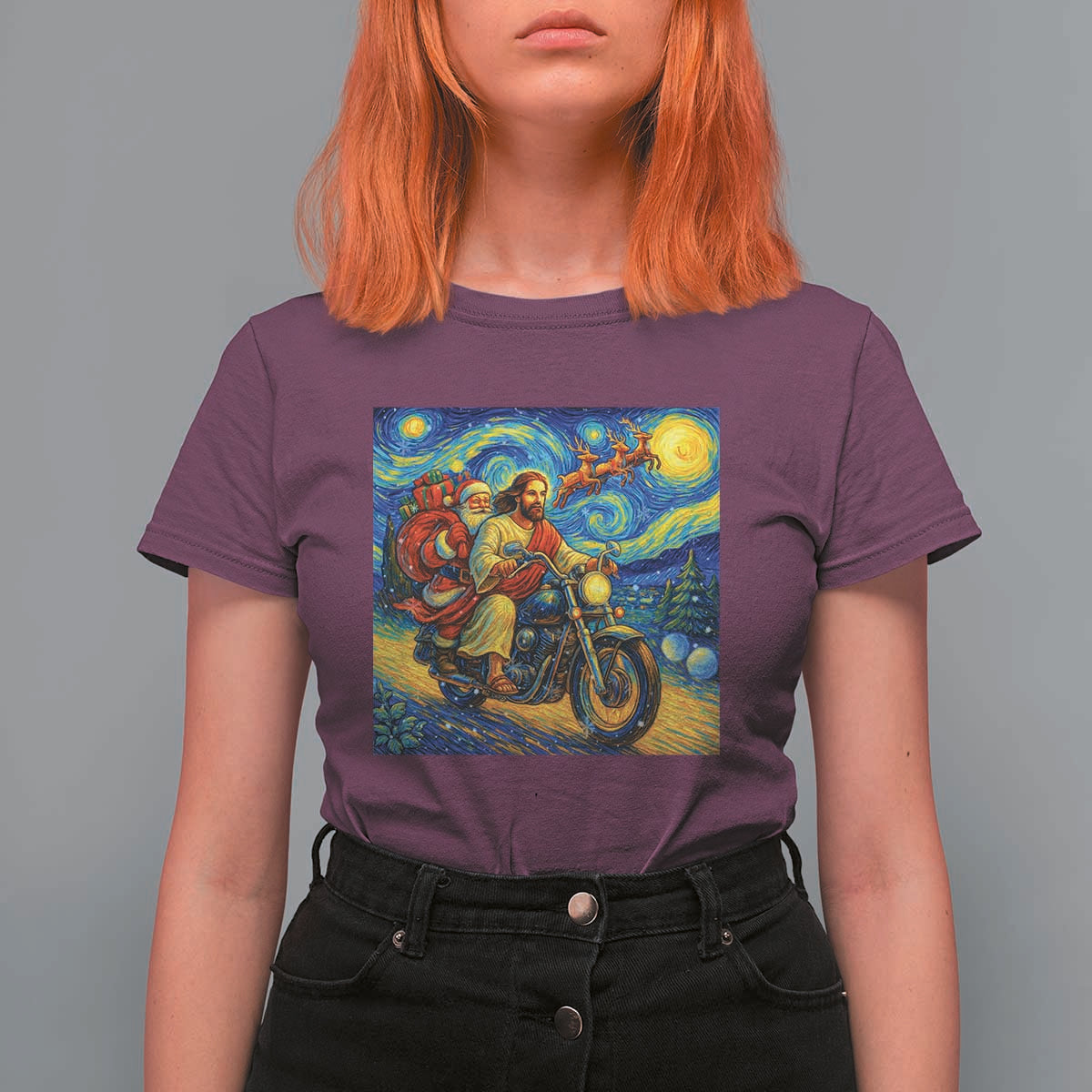 Dirt Bike Motocross T Shirt For Women Jesus Santa Christmas Starry Night - Wonder Print Shop