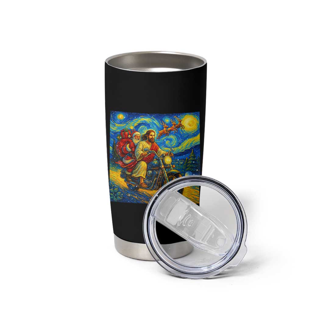 Dirt Bike Motocross Tumbler Cup Jesus Santa Christmas Starry Night