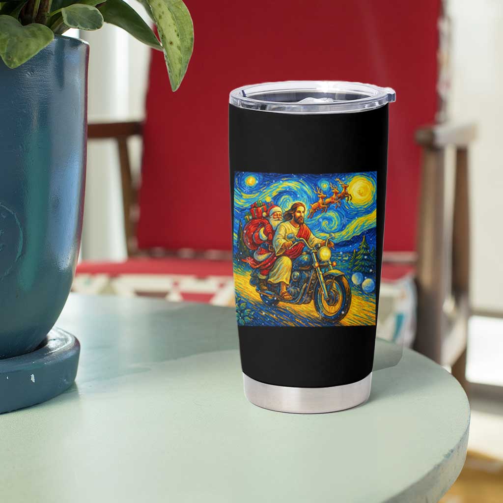 Dirt Bike Motocross Tumbler Cup Jesus Santa Christmas Starry Night