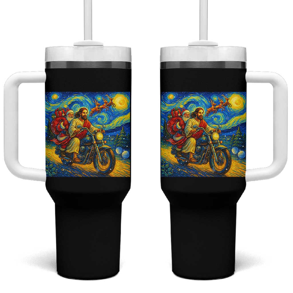 Dirt Bike Motocross Tumbler With Handle Jesus Santa Christmas Starry Night