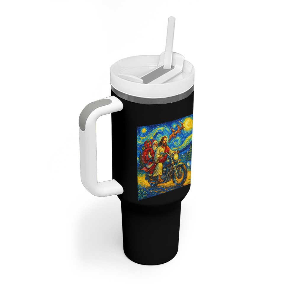 Dirt Bike Motocross Tumbler With Handle Jesus Santa Christmas Starry Night