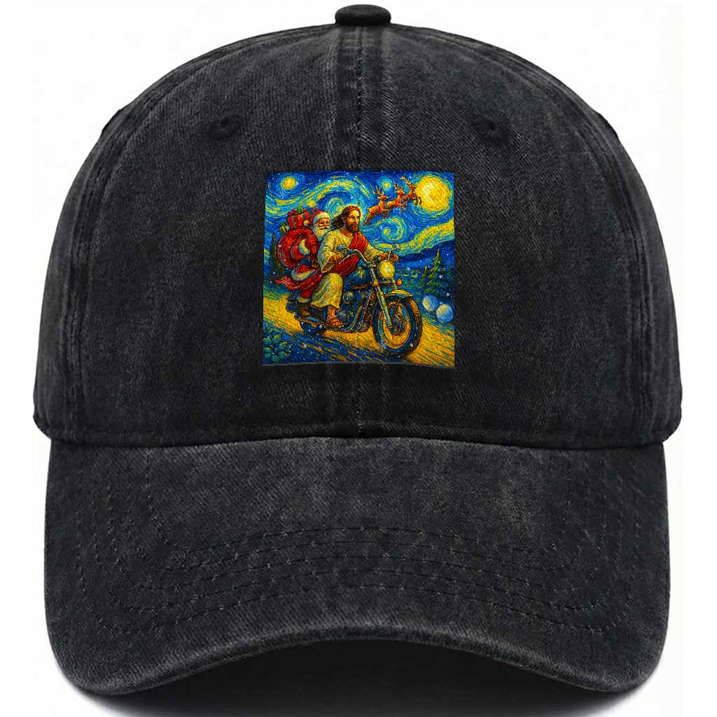Dirt Bike Motocross Washed Cotton Baseball Cap Jesus Santa Christmas Starry Night