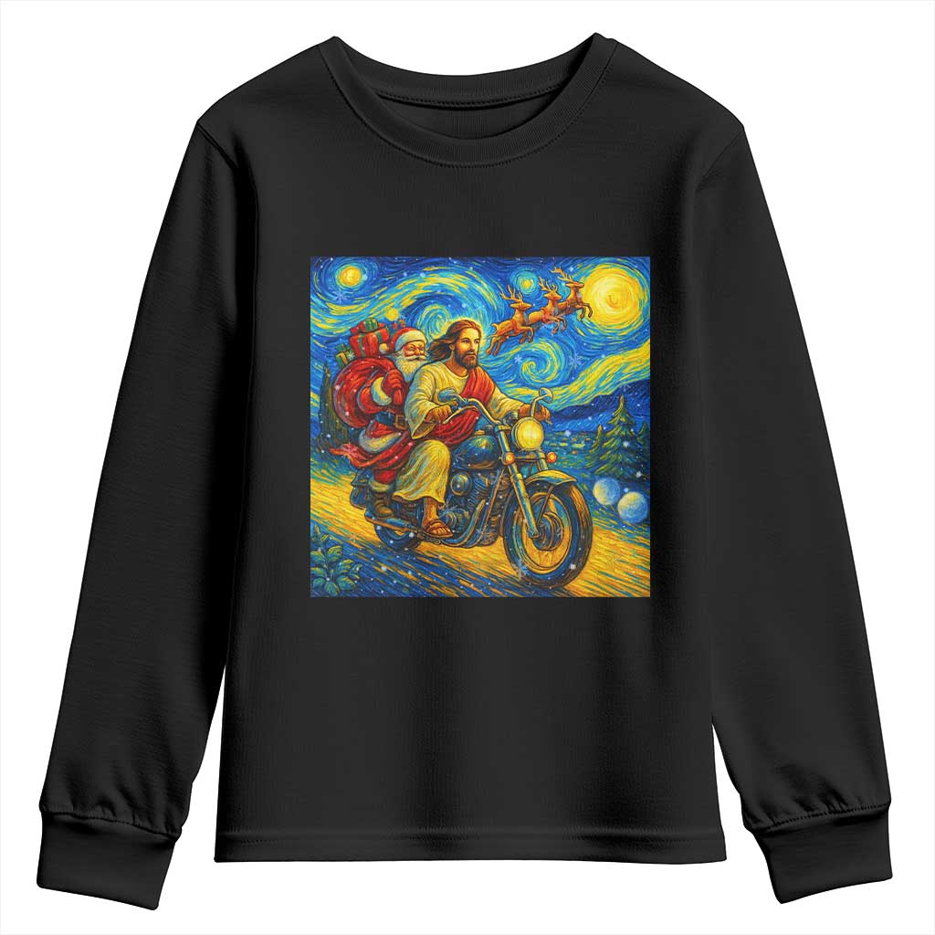 Dirt Bike Motocross Youth Sweatshirt Jesus Santa Christmas Starry Night - Wonder Print Shop