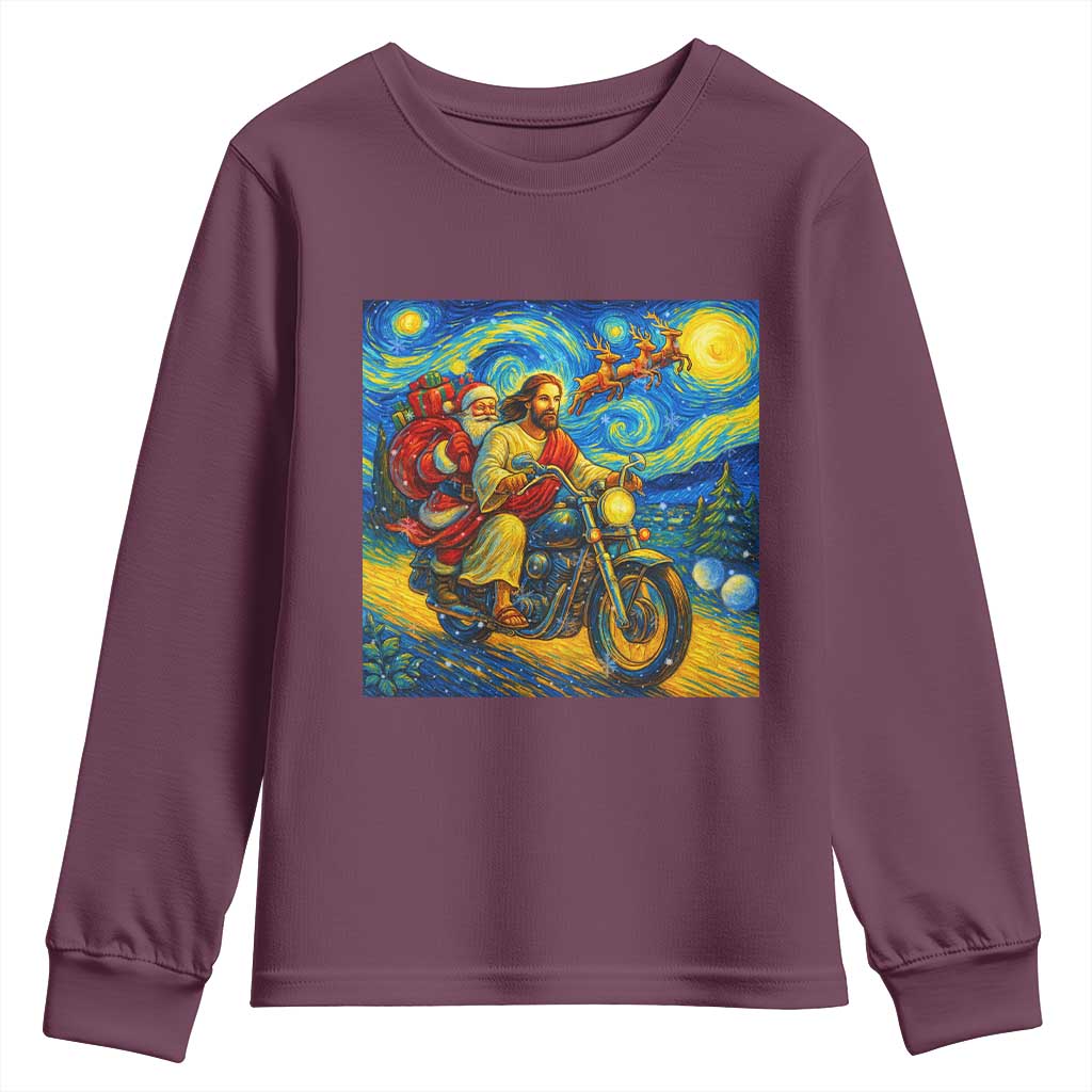 Dirt Bike Motocross Youth Sweatshirt Jesus Santa Christmas Starry Night - Wonder Print Shop