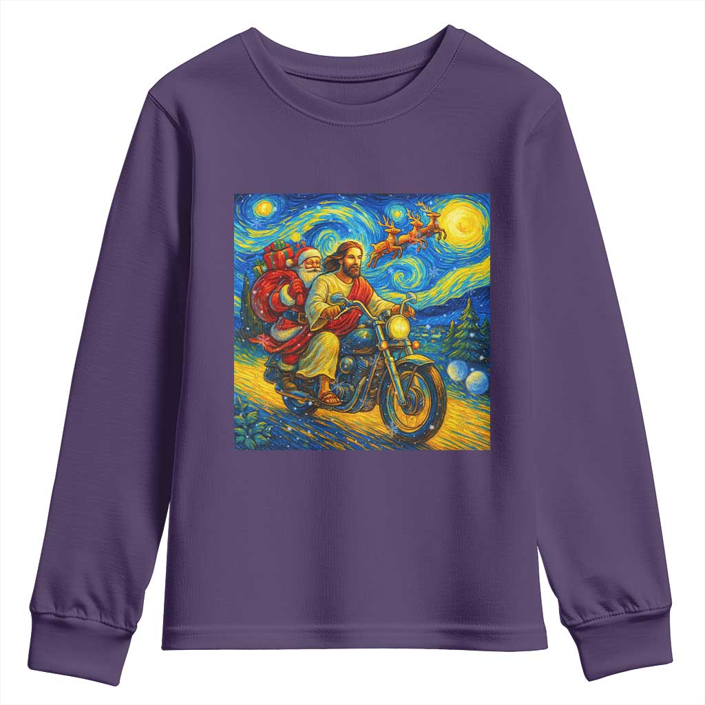 Dirt Bike Motocross Youth Sweatshirt Jesus Santa Christmas Starry Night - Wonder Print Shop