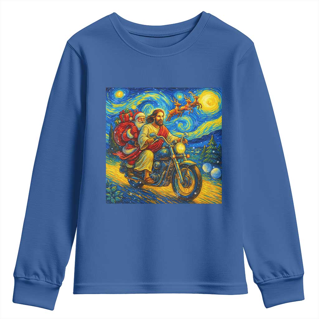 Dirt Bike Motocross Youth Sweatshirt Jesus Santa Christmas Starry Night - Wonder Print Shop