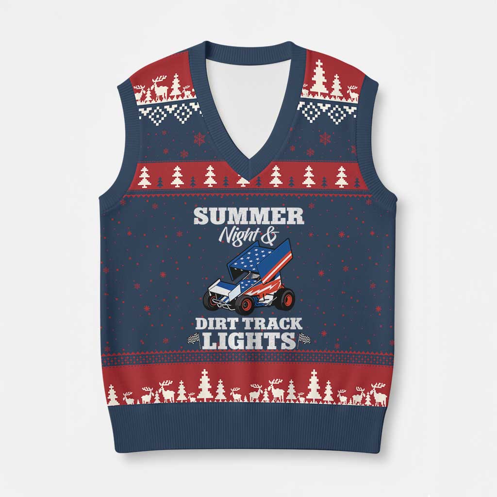 Sprint Car Racing V-Neck Knit Sweater Vest Summer Nights And Dirt Track Lights - Wonder Print Shop